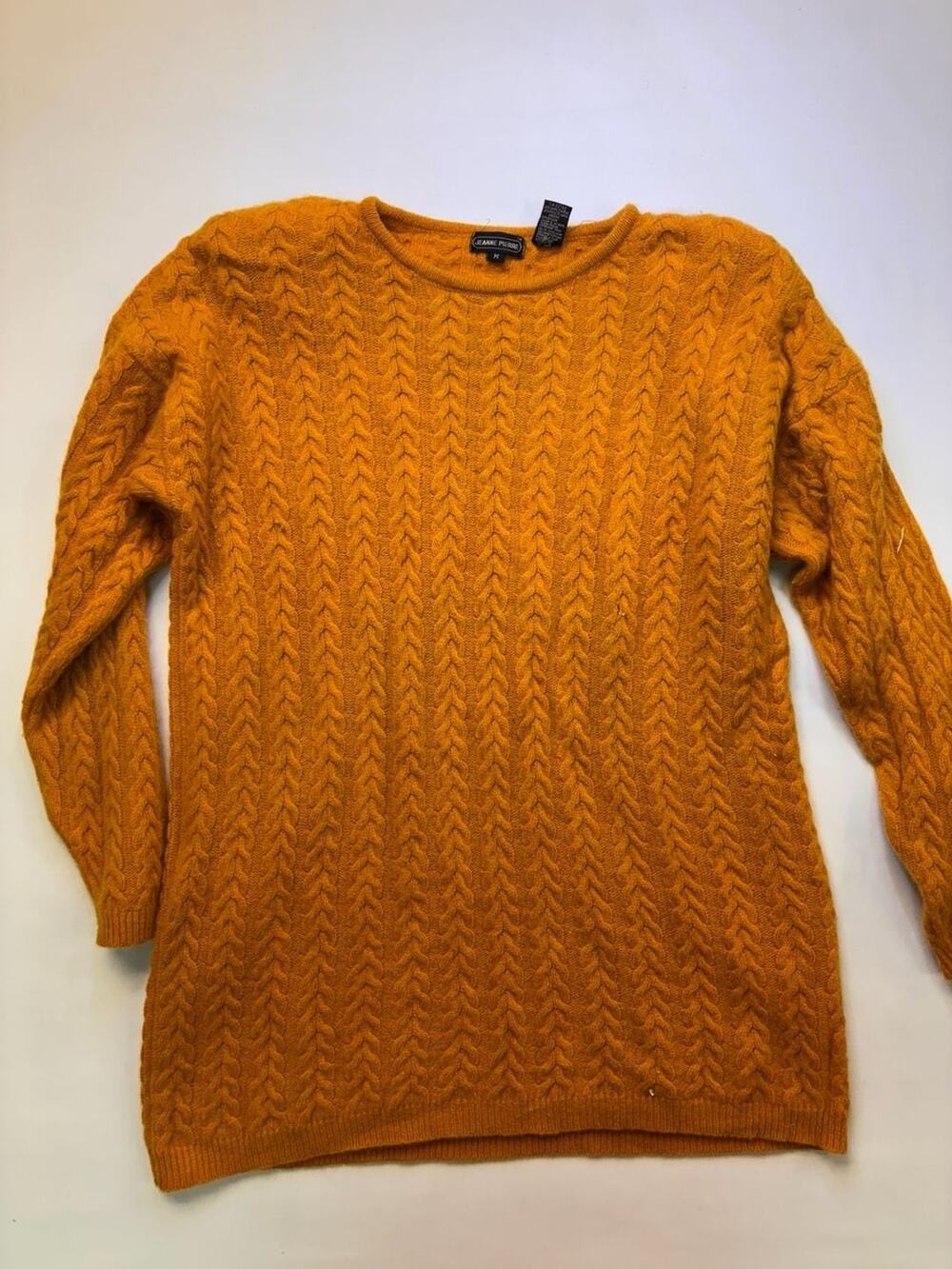 Jeanne Pierre Women's Mustard Yellow Cable Knit Crewneck Sweater